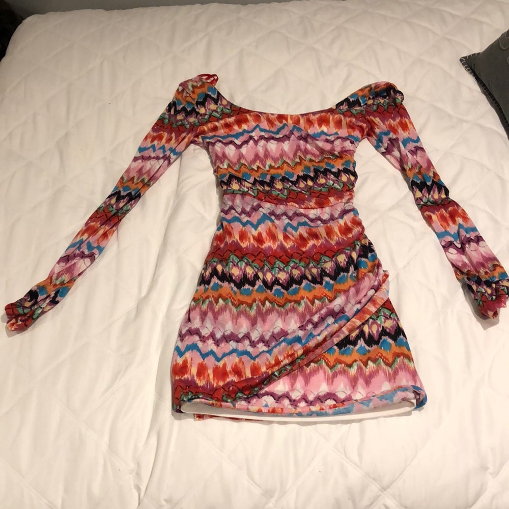 AKIRA Colorful Patterned Long Sleeve Dress
